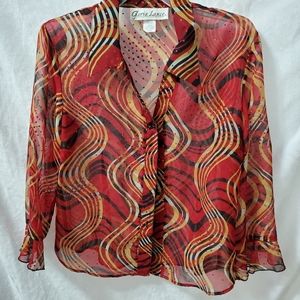 Gloria Lance Red Swirl Print Blouse Sz L